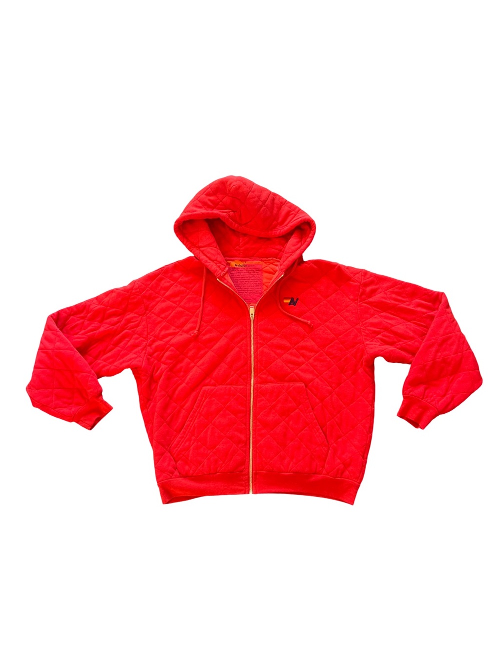 Aviator Nation Quilted Bright Red Hooded Zip Sweatshirt